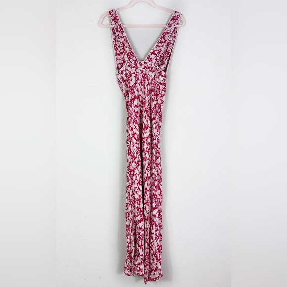 NWT Free People Red Cream Floral Deep Vneck Midi Dress size 2 - Picture 11 of 15